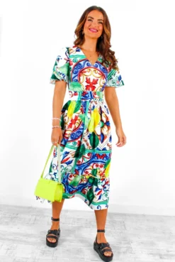 Sweet Serenity - Sicilian Lemon Tile Print Midi Dress 10 Sweet Serenity - Sicilian Lemon Tile Print Midi Dress -Glamoros Clothing Shop SweetSerenity SicilianLemonTilePrintMidiDress 2