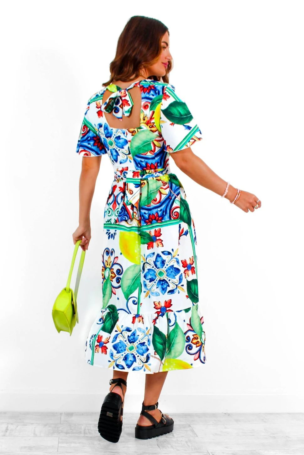 Sweet Serenity - Sicilian Lemon Tile Print Midi Dress 4 Sweet Serenity - Sicilian Lemon Tile Print Midi Dress - Image 4