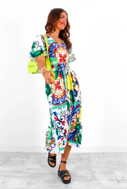 Sweet Serenity - Sicilian Lemon Tile Print Midi Dress 14 Sweet Serenity - Sicilian Lemon Tile Print Midi Dress -Glamoros Clothing Shop SweetSerenity SicilianLemonTilePrintMidiDress 5