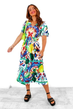 Sweet Serenity - Sicilian Lemon Tile Print Midi Dress 15 Sweet Serenity - Sicilian Lemon Tile Print Midi Dress -Glamoros Clothing Shop SweetSerenity SicilianLemonTilePrintMidiDress 6