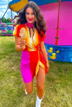 Sweeten Up - Pink Red Ombre Mini Wrap Dress