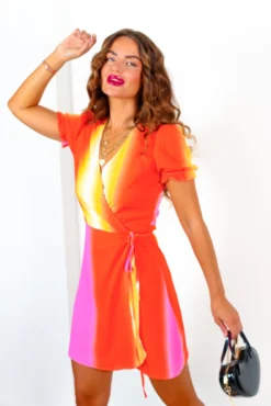 Sweeten Up - Pink Red Ombre Mini Wrap Dress 12 Sweeten Up - Pink Red Ombre Mini Wrap Dress -Glamoros Clothing Shop SweetenUp PinkRedOmbreMiniWrapDress 5