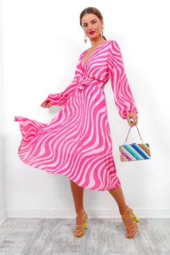 Swirl Next Door - Pink Two Tone Pleated Midi Dress -Glamoros Clothing Shop SwirlNextDoor PinkTwoTonePleatedMidiDress 1