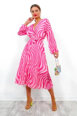 Swirl Next Door - Pink Two Tone Pleated Midi Dress -Glamoros Clothing Shop SwirlNextDoor PinkTwoTonePleatedMidiDress 2