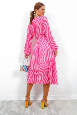 Swirl Next Door - Pink Two Tone Pleated Midi Dress -Glamoros Clothing Shop SwirlNextDoor PinkTwoTonePleatedMidiDress 3