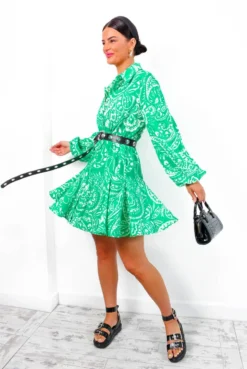 Take It Or Leave It - Green White Paisley Mini Dress 9 Take It Or Leave It - Green White Paisley Mini Dress -Glamoros Clothing Shop TakeItOrLeaveIt GreenWhitePaisleyMiniDress7
