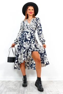 Take The Hint - Navy Ecru Wrap Midi Dress 7 Take The Hint - Navy Ecru Wrap Midi Dress -Glamoros Clothing Shop TakeTheHint NavyWhiteWrapMidiDress1