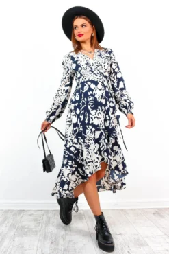 Take The Hint - Navy Ecru Wrap Midi Dress 8 Take The Hint - Navy Ecru Wrap Midi Dress -Glamoros Clothing Shop TakeTheHint NavyWhiteWrapMidiDress2