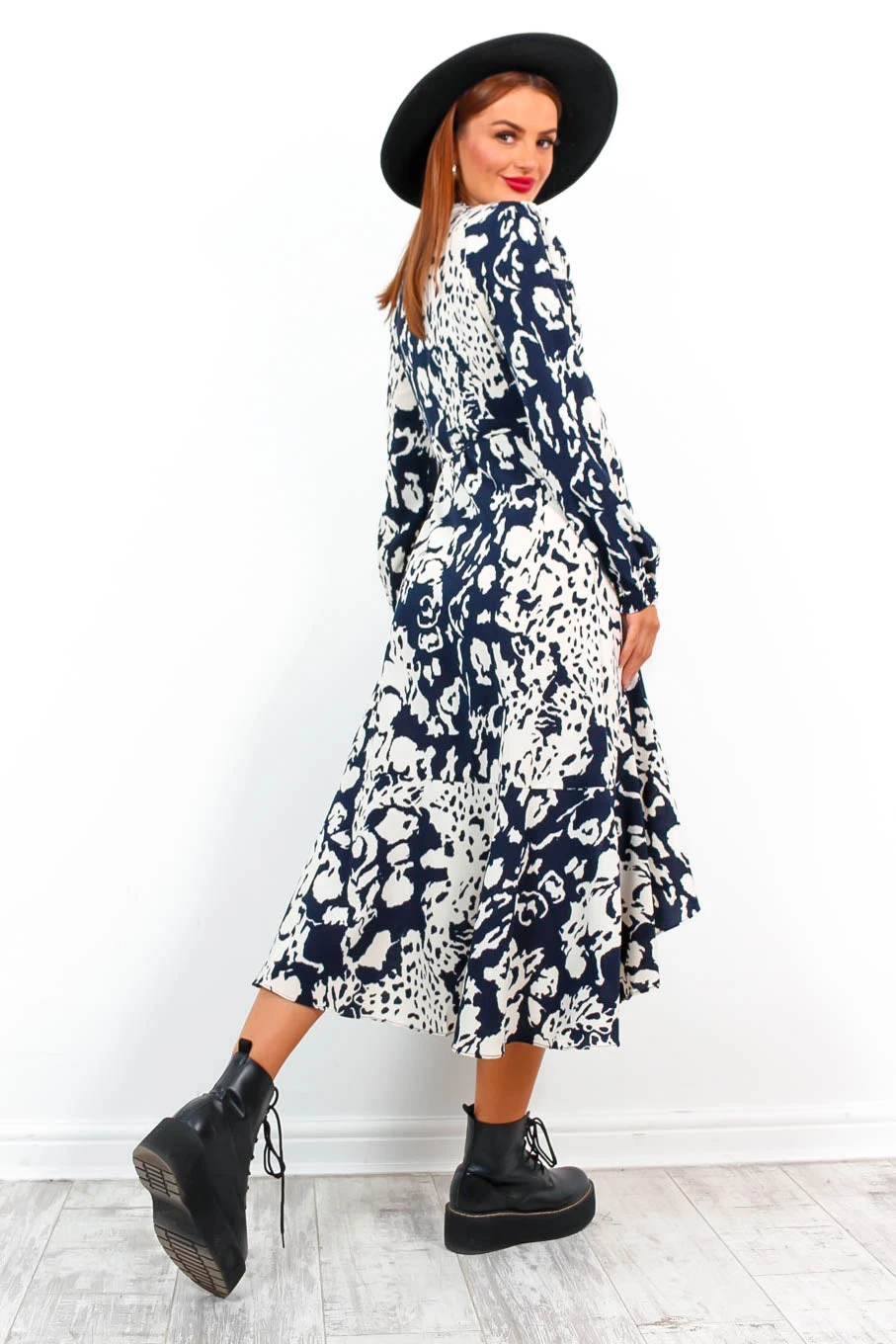 Take The Hint - Navy Ecru Wrap Midi Dress 5 Take The Hint - Navy Ecru Wrap Midi Dress - Image 5