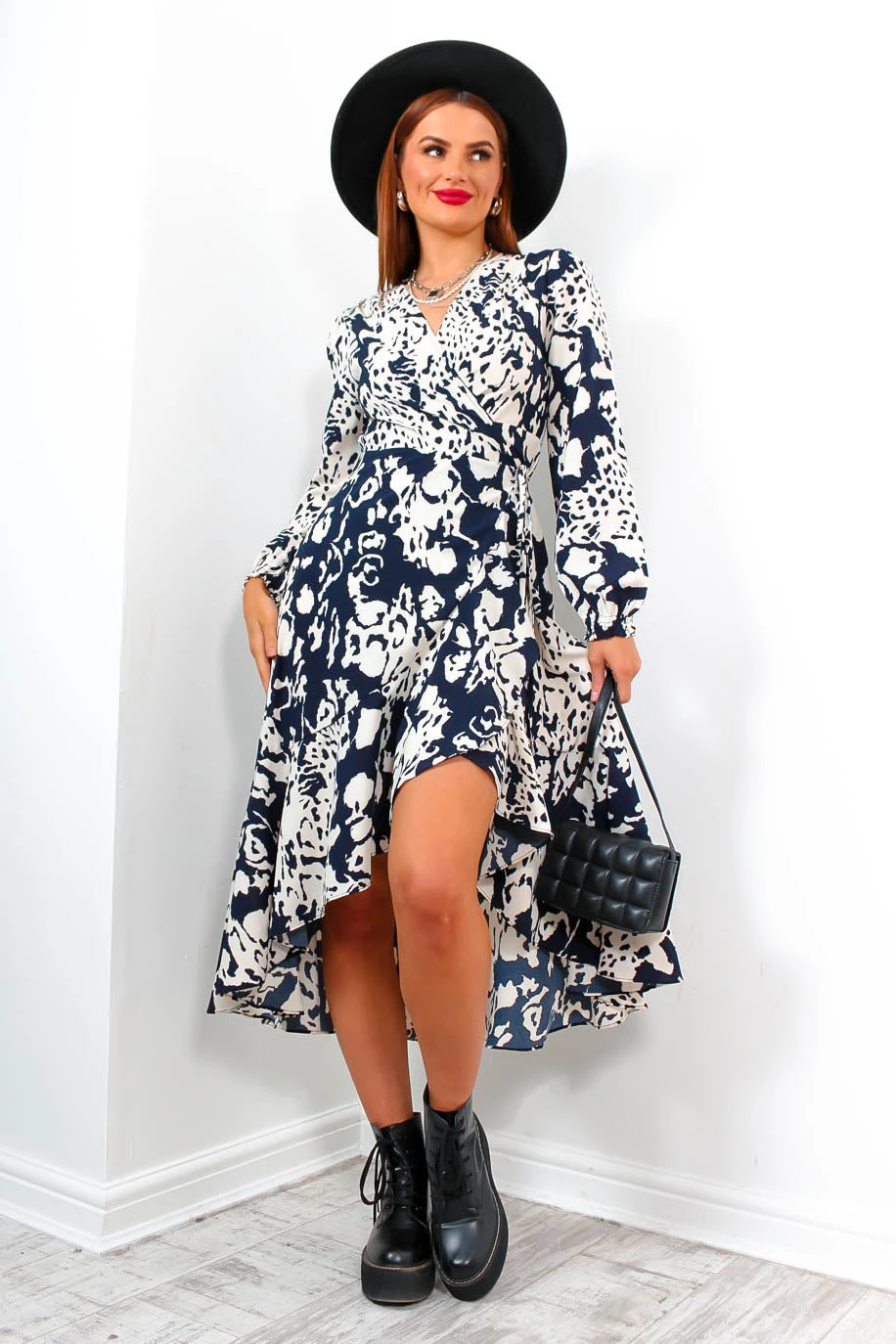 Take The Hint - Navy Ecru Wrap Midi Dress 1 Take The Hint - Navy Ecru Wrap Midi Dress