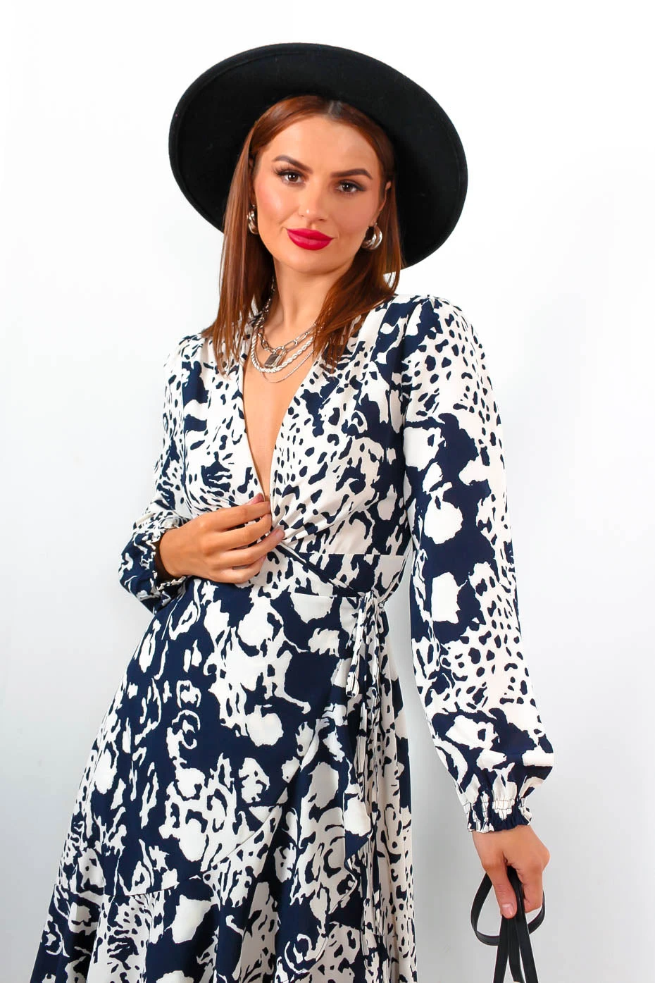 Take The Hint - Navy Ecru Wrap Midi Dress 2 Take The Hint - Navy Ecru Wrap Midi Dress - Image 2