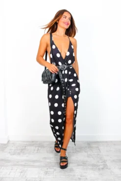 Take The Plunge - Black White Polka Dot Midi Dress -Glamoros Clothing Shop TakeThePlunge BlackWhitePolkaDotMidiDress 3