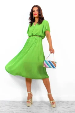 Taking Chances - Green Pleated Midi Dress -Glamoros Clothing Shop TakingChances GreenPleatedMidiDress
