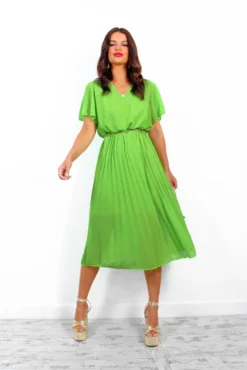 Taking Chances - Green Pleated Midi Dress -Glamoros Clothing Shop TakingChances GreenPleatedMidiDress 2