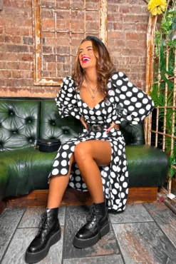 Thats My Opinion - Black White Polka Dot Midi Dress -Glamoros Clothing Shop That s My Opinion Black White Polka Dot Midi Dress