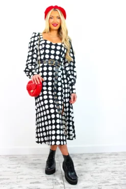 Thats My Opinion - Black White Polka Dot Midi Dress -Glamoros Clothing Shop That sMyOpinion BlackWhitePolkaDotMidiDress