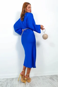 Thats Showbiz Baby - Cobalt Draped Midi Dress -Glamoros Clothing Shop That sShowbizBaby CobaltDrapedMidiDress1 scaled