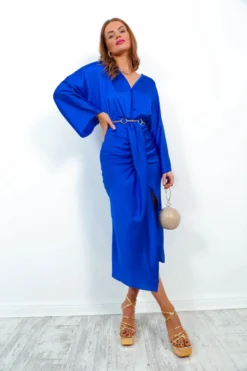 Thats Showbiz Baby - Cobalt Draped Midi Dress