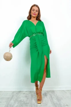 Thats Showbiz Baby - Green Draped Midi Dress -Glamoros Clothing Shop That sShowbizBaby GreenDrapedMidiDress2 scaled