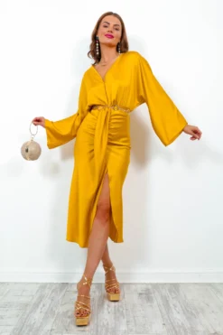 Thats Showbiz Baby - Yellow Draped Midi Dress -Glamoros Clothing Shop That sShowbizBaby YellowDrapedMidiDress1 scaled