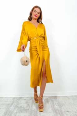 Thats Showbiz Baby - Yellow Draped Midi Dress -Glamoros Clothing Shop That sShowbizBaby YellowDrapedMidiDress2 scaled