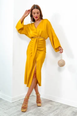 Thats Showbiz Baby - Yellow Draped Midi Dress -Glamoros Clothing Shop That sShowbizBaby YellowDrapedMidiDress4 scaled
