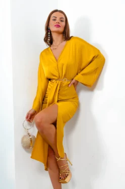 Thats Showbiz Baby - Yellow Draped Midi Dress -Glamoros Clothing Shop That sShowbizBaby YellowDrapedMidiDress5 scaled