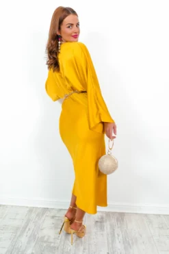 Thats Showbiz Baby - Yellow Draped Midi Dress -Glamoros Clothing Shop That sShowbizBaby YellowDrapedMidiDress6 scaled