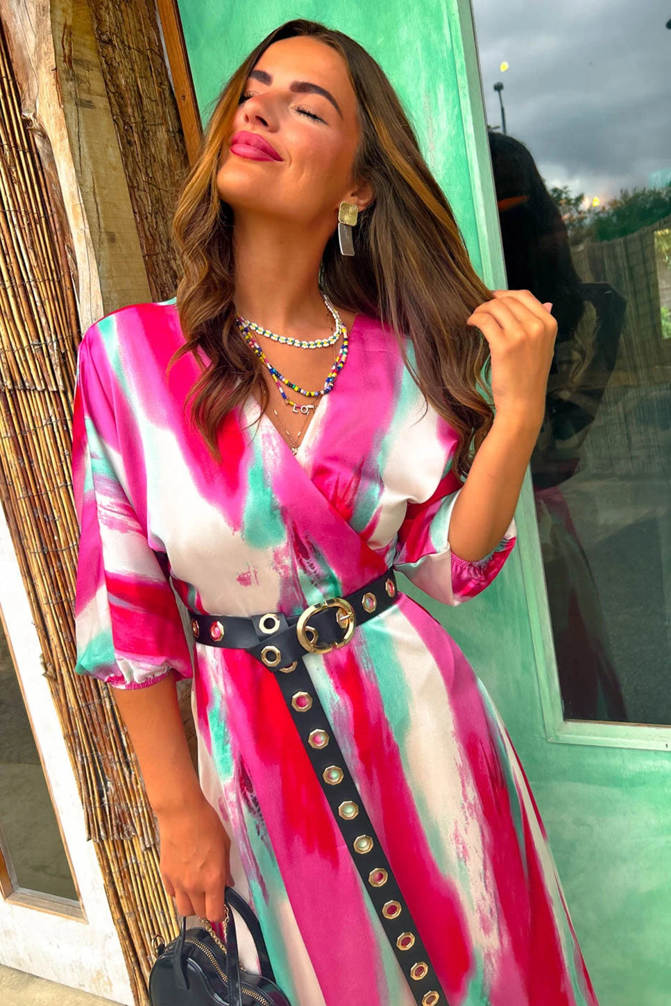 The Finer Things In Life - Cream Pink Print Midi Dress 2 The Finer Things In Life - Cream Pink Print Midi Dress - Image 2