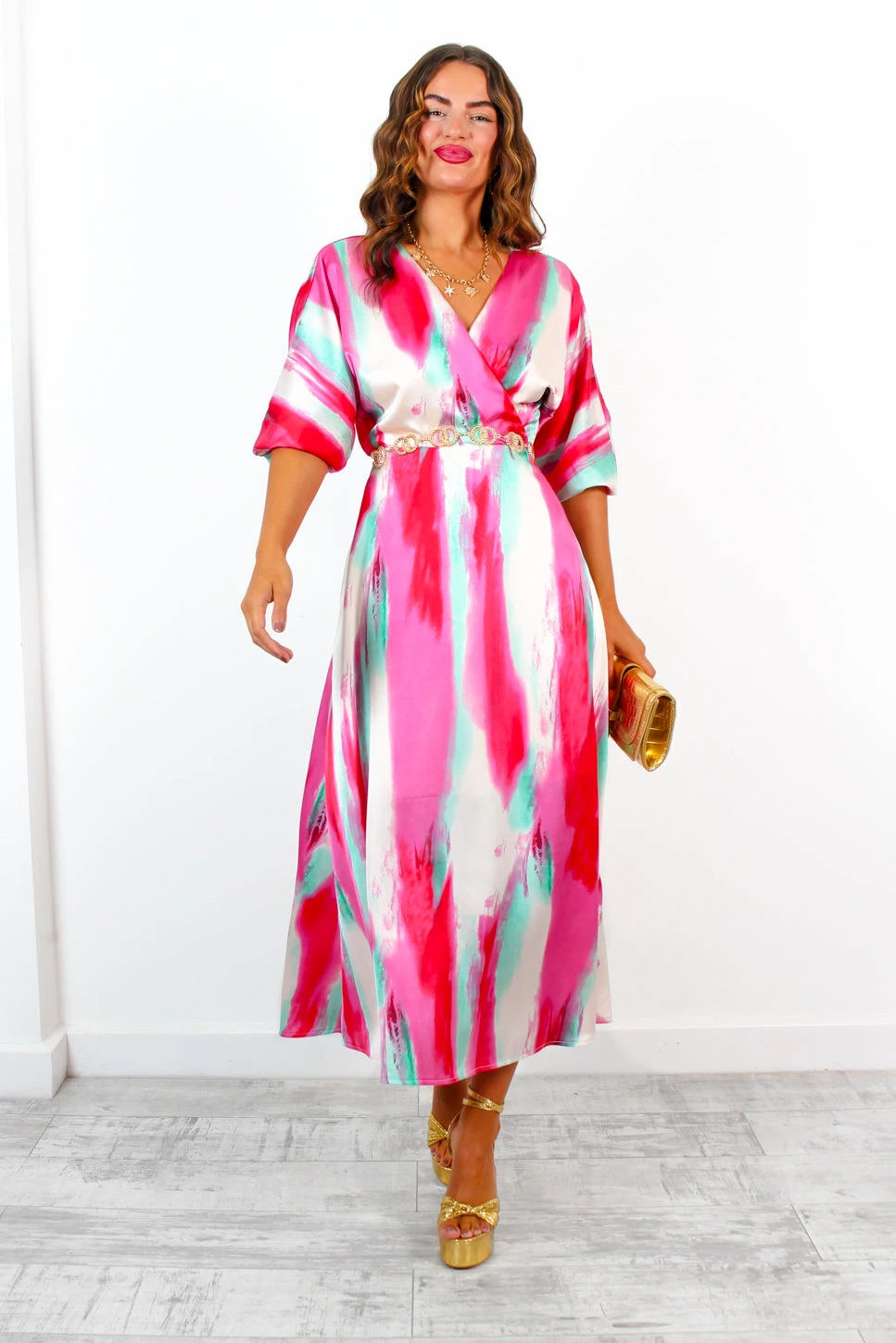 The Finer Things In Life - Cream Pink Print Midi Dress 3 The Finer Things In Life - Cream Pink Print Midi Dress - Image 3