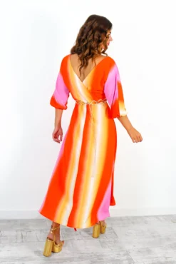 The Finer Things In Life - Pink Orange Ombre Midi Dress -Glamoros Clothing Shop TheFinerThingsInLife PinkOrangeOmbreMidiDress