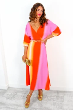 The Finer Things In Life - Pink Orange Ombre Midi Dress