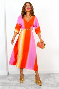 The Finer Things In Life - Pink Orange Ombre Midi Dress -Glamoros Clothing Shop TheFinerThingsInLife PinkOrangeOmbreMidiDress 4