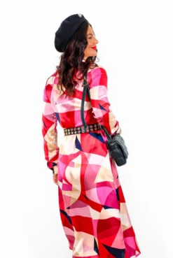 The Girl Is Sensational - Pink Abstract Print Midi Dress -Glamoros Clothing Shop TheGirlIsSensational PinkRetroPrintMidiDress3
