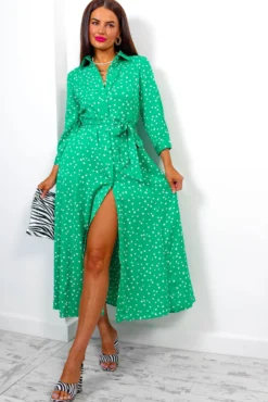 The Girl Is Wild - Green Spotted Maxi Shirt Dress -Glamoros Clothing Shop TheGirlIsWild GreenSpottedMaxiShirtDress 2 Copy