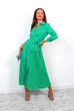 The Girl Is Wild - Green Spotted Maxi Shirt Dress -Glamoros Clothing Shop TheGirlIsWild GreenSpottedMaxiShirtDress 7