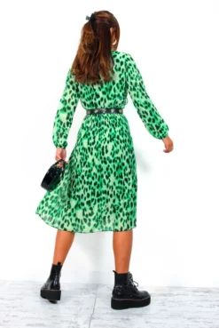 The Pleat Goes On - Green Black Animal Print Pleated Midi Dress -Glamoros Clothing Shop ThePleatGoesOn GreenBlackAnimalPrintPleatedMidiDress 15