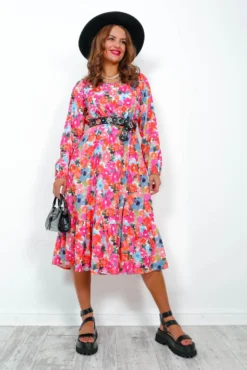 Thinking Of Spring - Pink Multi Floral Midi Dress 12 Thinking Of Spring - Pink Multi Floral Midi Dress -Glamoros Clothing Shop ThinkingOfSpring PinkMultiFloralMidiDress1
