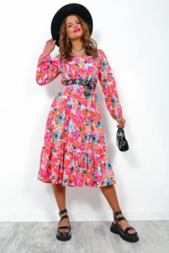 Thinking Of Spring - Pink Multi Floral Midi Dress 13 Thinking Of Spring - Pink Multi Floral Midi Dress -Glamoros Clothing Shop ThinkingOfSpring PinkMultiFloralMidiDress2