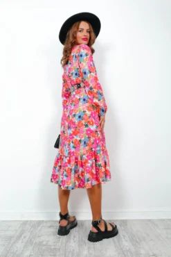 Thinking Of Spring - Pink Multi Floral Midi Dress 11 Thinking Of Spring - Pink Multi Floral Midi Dress -Glamoros Clothing Shop ThinkingOfSpring PinkMultiFloralMidiDress3