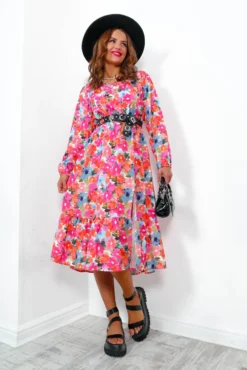 Glamoros Clothing Shop -Glamoros Clothing Shop ThinkingOfSpring PinkMultiFloralMidiDress5