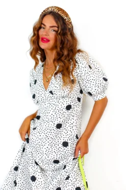 Thinking Of You - White Black Polka Dot Midi Dress -Glamoros Clothing Shop ThinkingOfYou WhiteBlackPolkaDotMidiDress 1 scaled