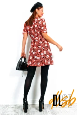 Tied Up - Orange Floral Mini Wrap Dress -Glamoros Clothing Shop TiedUp OrangeFloralMiniWrapDress4