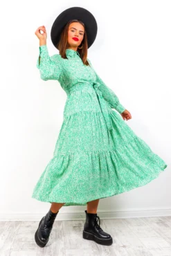 Tiers Of Green - Midi Shirt Dress -Glamoros Clothing Shop TiersofGreen MidiSmockDress 2