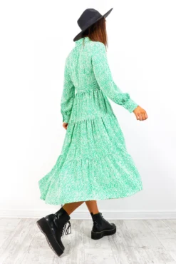 Tiers Of Green - Midi Shirt Dress -Glamoros Clothing Shop TiersofGreen MidiSmockDress 3