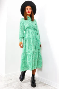 Tiers Of Green - Midi Shirt Dress -Glamoros Clothing Shop TiersofGreen MidiSmockDress 5