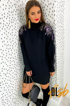 Time To Shine - Black Knitted Jumper Dress -Glamoros Clothing Shop Time To Shine Black Knitted Jumper Dress 2