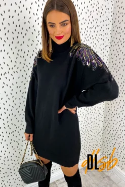 Time To Shine - Black Knitted Jumper Dress -Glamoros Clothing Shop Time To Shine Black Knitted Jumper Dress 4