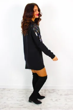 Time To Shine - Black Knitted Jumper Dress -Glamoros Clothing Shop TimeToShine BlackKnittedJumperDress 4 scaled