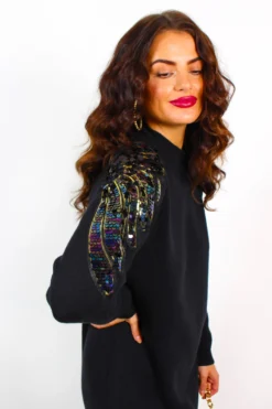 Time To Shine - Black Knitted Jumper Dress -Glamoros Clothing Shop TimeToShine BlackKnittedJumperDress 7 scaled